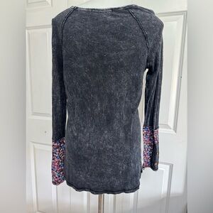 Able Black T with Pink/purple floral Sleeve -Tshirt S